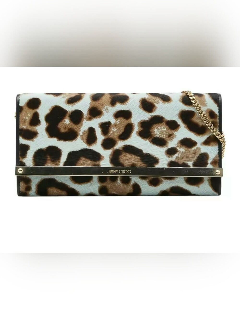 Jimmy Choo Leopard Print Calf Hair Clutch in Brown, Black & Cream